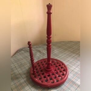 Vintage red cast iron paper towel holder dispenser, rustic farm Cottage shabby
